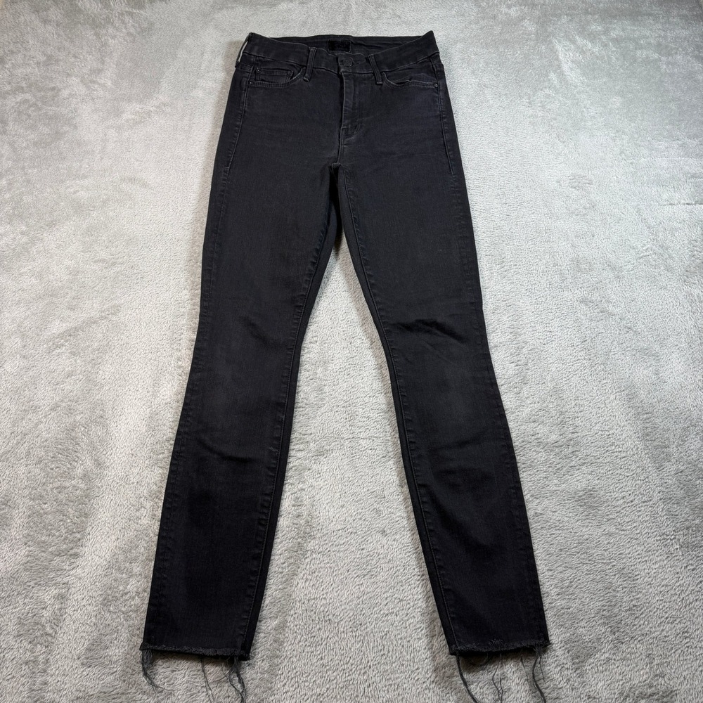 Mother The Looker Ankle Fray Jeans Women 25 Black Not Guilty High Rise Denim